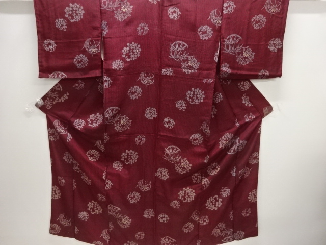 大正ロマン　縞に花丸文様着物